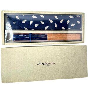Maisendo Kyoto Japan Hand Painted Sensu Blue Folding Fan Bamboo Frame Gift Box